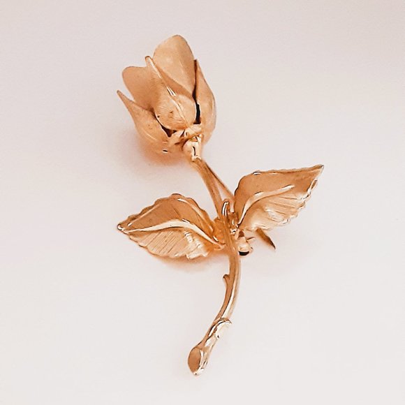 Giovanni Gold Rose Stem Brooch Floral Pin - Picture 4 of 9